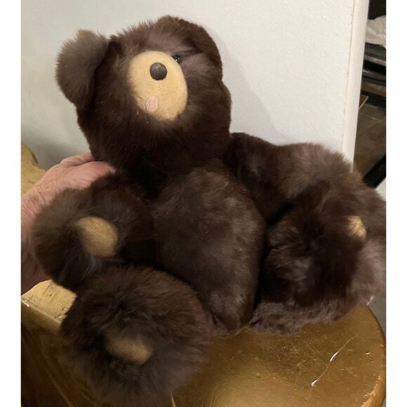 Vintage Handmade Brown Rabbit Fur & Suede Teddy Bear One Of A Kind Jointed 12″ - Picture 6 of 6